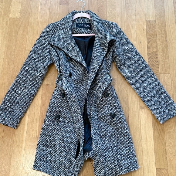 Guess Women's Black and White Tweed Trench Coat - Picture 3 of 12